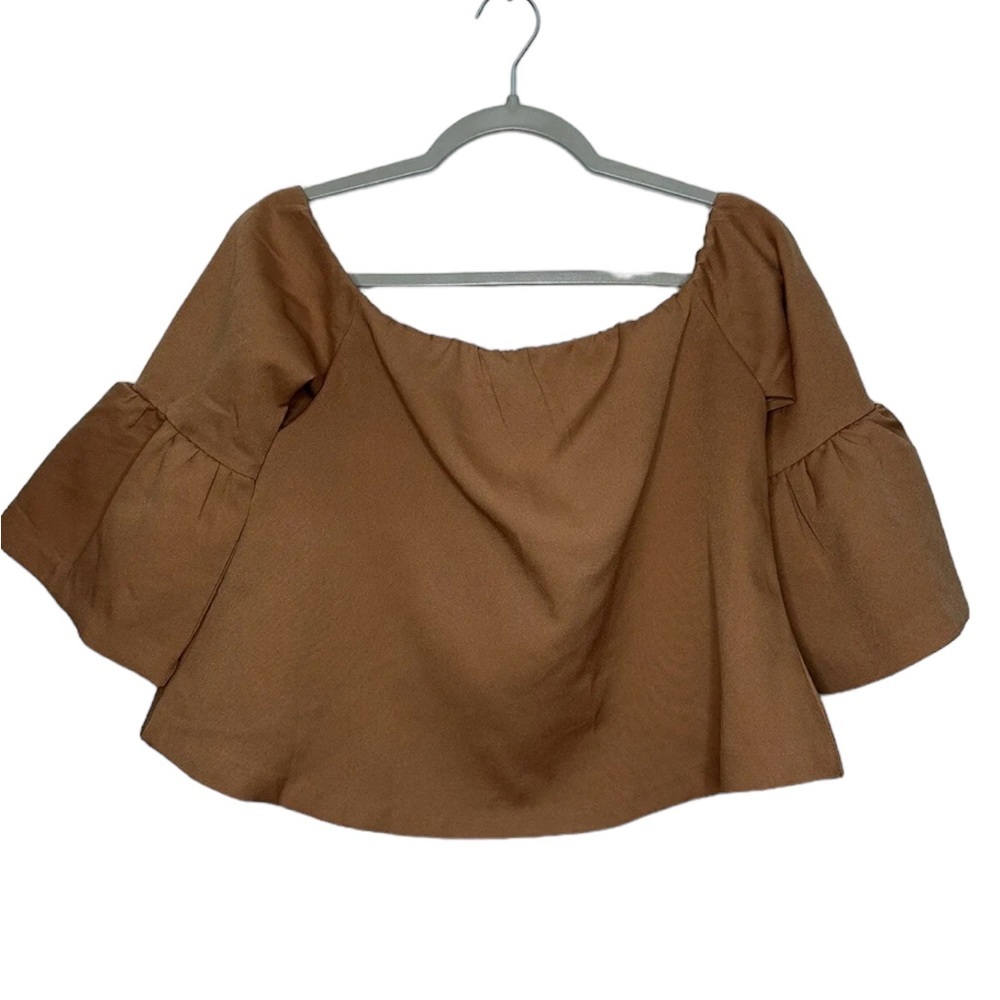 ❤️Paper Heart Off the Shoulder Rust/Brown Blouse w/ Long Bell Sleeves SZ M D184